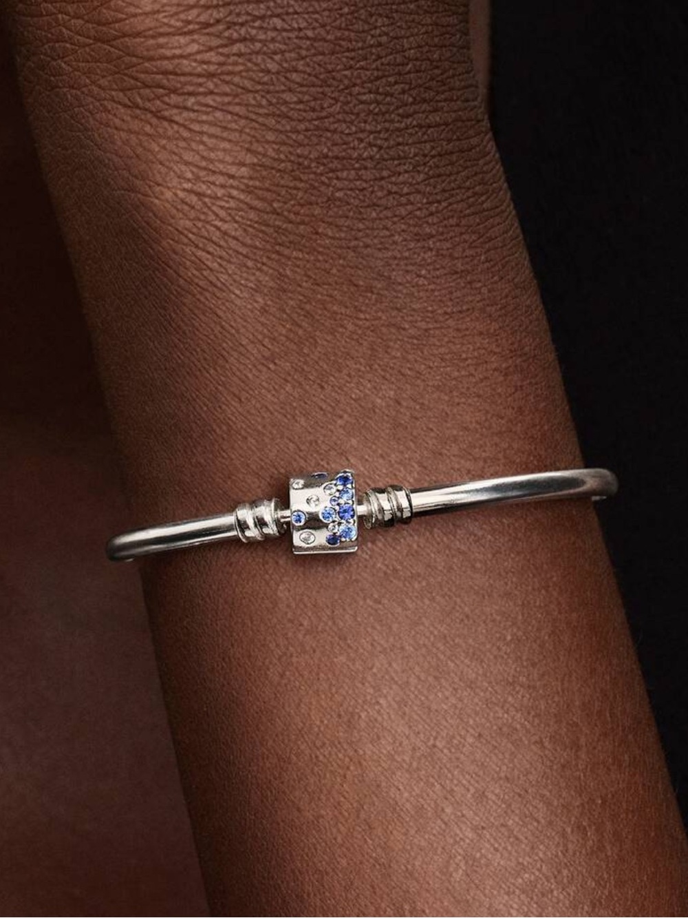 Pandora Silver Bangle with Blue Crystal Accent
